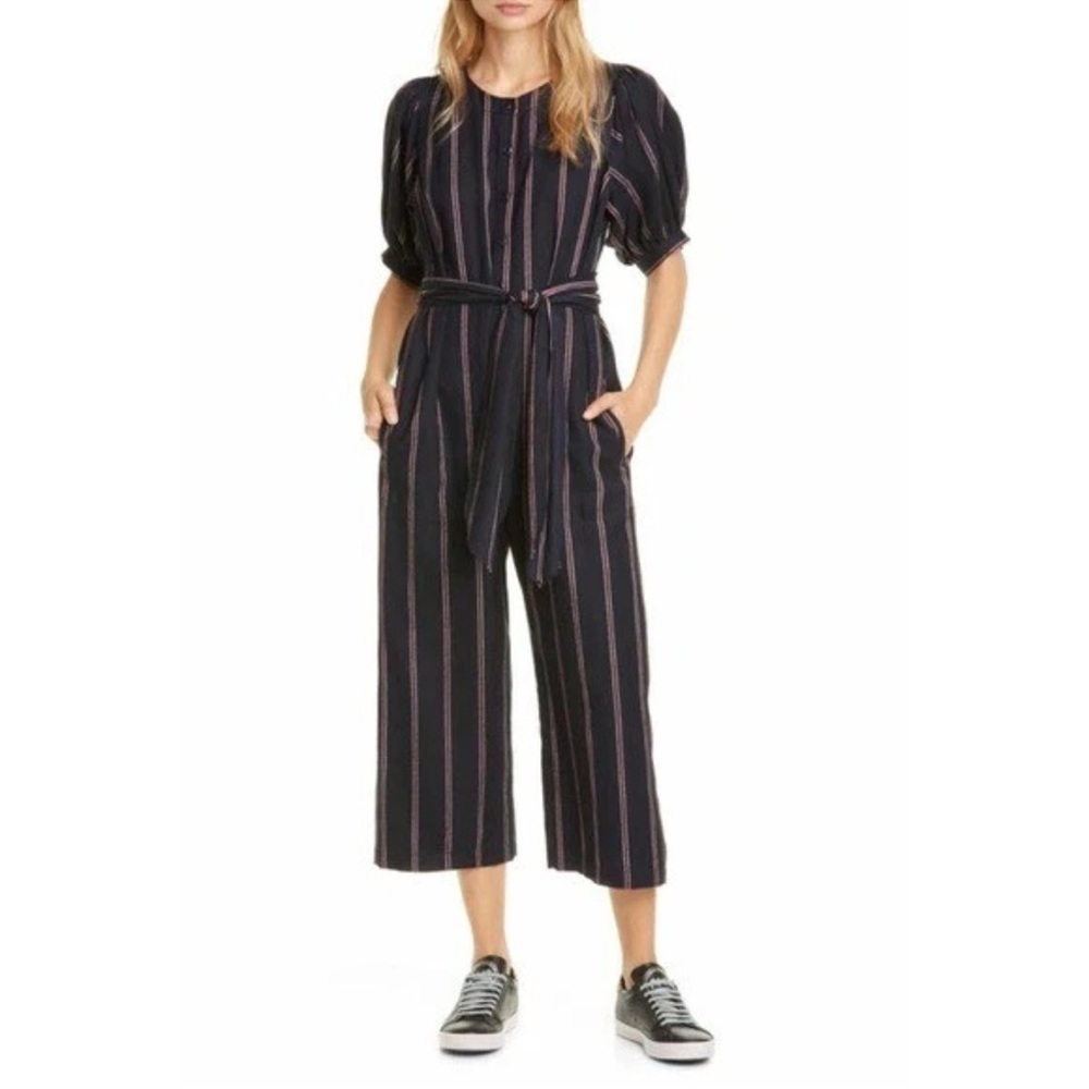 The Great The Homeroom Striped Navy Jumpsuit